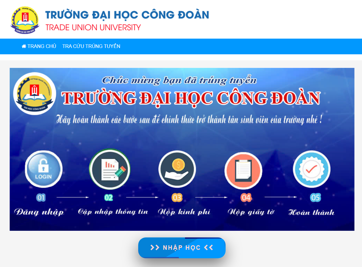 Hướng dẫn nhập học trực tuyến cho thí sinh trúng tuyển vào trường đại học công đoàn